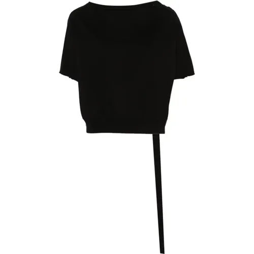 Schwarzes ärmelloses T-Shirt mit geripptem Rundhalsausschnitt , Damen, Größe: S - Rick Owens - Modalova