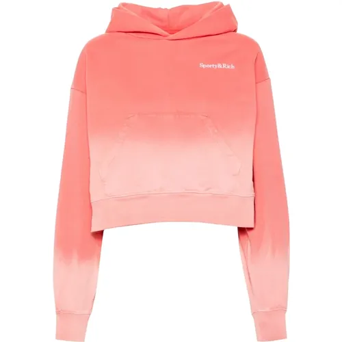 Logo bestickter Kapuzenpullover aus Baumwolle , Damen, Größe: S - Sporty & Rich - Modalova