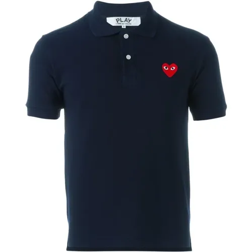 Navy Heart Embroidered Polo Sweater , male, Sizes: XL, M - Comme des Garçons Play - Modalova