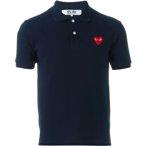 Navy Heart Embroidered Polo Sweater , male, Sizes: XL, M, S - Comme des Garçons Play - Modalova