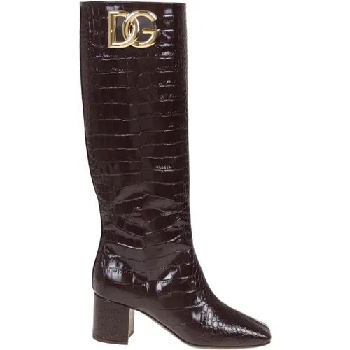 Hohe Stiefel aus Kokosdruckleder - Dolce & Gabbana - Modalova