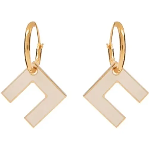 Golden Metal Circle Earrings with Logo , female, Sizes: ONE SIZE - Elisabetta Franchi - Modalova