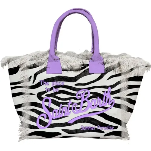 Zebra Canvas Handbag with Fringes , female, Sizes: ONE SIZE - MC2 Saint Barth - Modalova