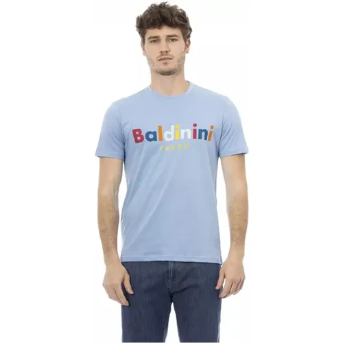 Herren Rundhals T-Shirt mit Frontdruck , Herren, Größe: XS - Baldinini - Modalova