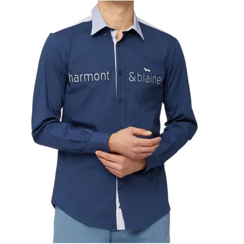 Blaues Baumwoll-Logo-Shirt , Herren, Größe: L - Harmont & Blaine - Modalova
