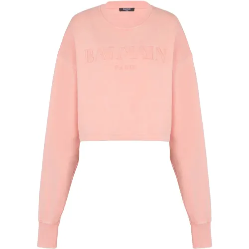 Sweatshirt mit Vintage-Stickerei , Damen, Größe: L - Balmain - Modalova