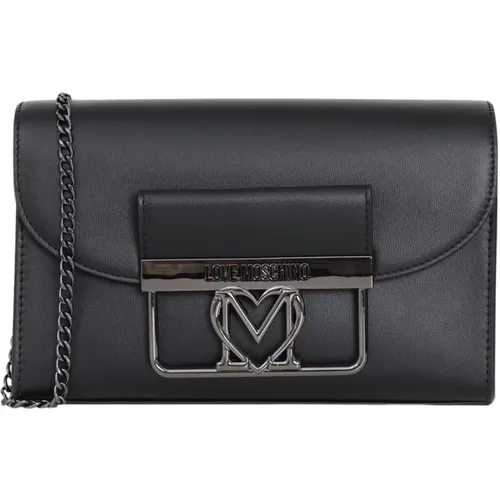 Schwarze Pochette mit Herzlogo und Kettenriemen , Damen, Größe: ONE Size - Love Moschino - Modalova