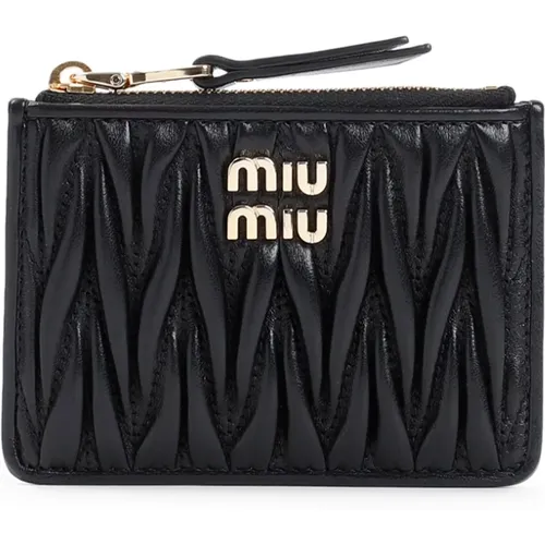 Schwarze Leder Kartenhalter Brieftasche - Miu Miu - Modalova