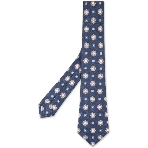 Blue Silk Tie with Flower Pattern , male, Sizes: ONE SIZE - Kiton - Modalova