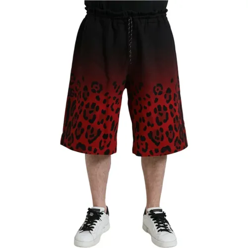 Rote Leopard Print Bermuda Shorts , Herren, Größe: L - Dolce & Gabbana - Modalova