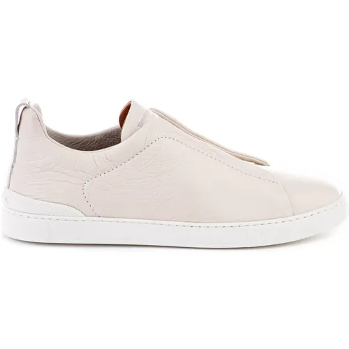 Ivory Low Top Triple Stitch™ Leather Sneakers , male, Sizes: 9 UK, 7 1/2 UK, 6 UK, 11 UK, 6 1/2 UK, 10 1/2 UK, 12 UK, 8 1/2 UK, 9 1/2 UK, 5 1/2 UK, - Ermenegildo Zegna - Modalova