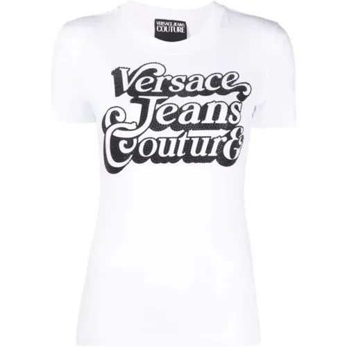 Weißes T-Shirt , Damen, Größe: M - Versace Jeans Couture - Modalova