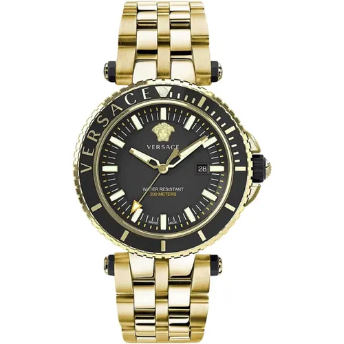 Steel Quartz Watch, Black Case, Gold Band , male, Sizes: ONE SIZE - Versace - Modalova