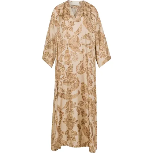 Printed Silk Twill Kaftan Dress , female, Sizes: M - Momoni - Modalova