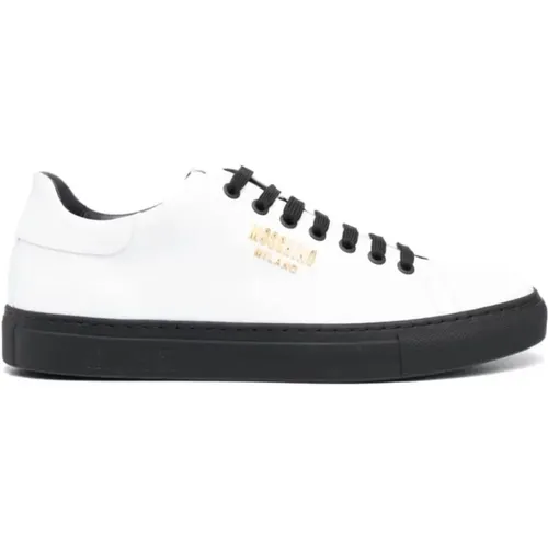 Leather Sneakers with Logo Plate , male, Sizes: 10 UK - Moschino - Modalova