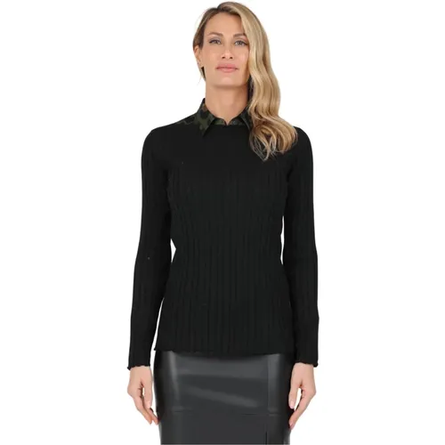 Long Sleeve Boat Neck Top with Button Detail , female, Sizes: L - Alpha Studio - Modalova