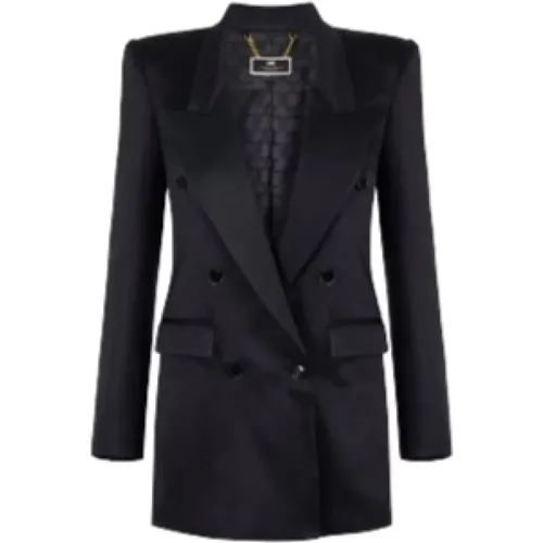 Double-Breasted Satin Jacket , female, Sizes: S, M - Elisabetta Franchi - Modalova