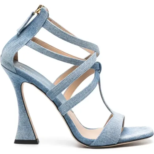 Blaue Denim High Heel Gewebte Sandalen , Damen, Größe: 38 EU - Ermanno Scervino - Modalova