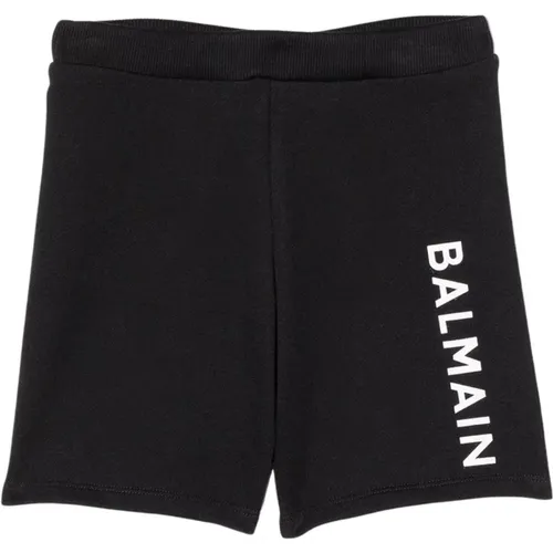 Kinder Schwarze Shorts mit Vertikalem Logo-Print - Balmain - Modalova