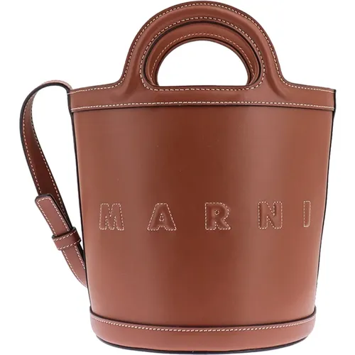 Braune Leder Bucket Bag Rucksack SS23,Tropicalia Leder Eimer Tasche - Marni - Modalova