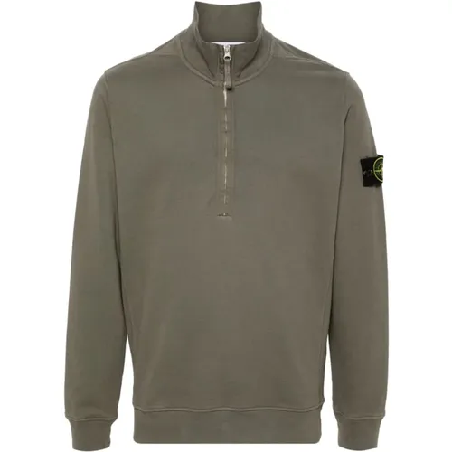 Grüner Pullover Stehkragen Reißverschluss Abzeichen , Herren, Größe: 2XL - Stone Island - Modalova