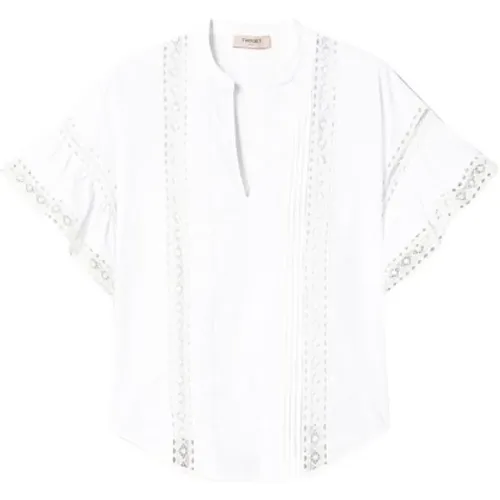 Bluse aus Baumwollpopeline mit Spitzenverzierungen , Damen, Größe: S - Twinset - Modalova