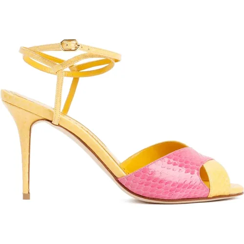 Yellow & Pink High Heel Sandals , female, Sizes: 3 UK - Manolo Blahnik - Modalova