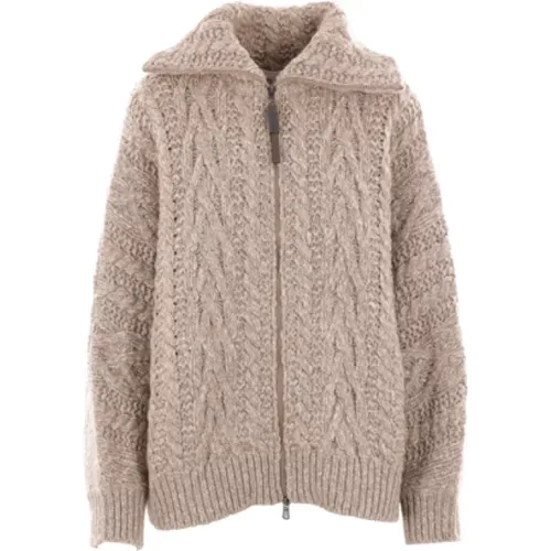 Cable Knit Cardigan Sweater , female, Sizes: M, S - BRUNELLO CUCINELLI - Modalova