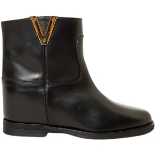 Leather Ankle Boot with V Insert , female, Sizes: 4 UK, 6 UK, 3 UK - Via Roma 15 - Modalova