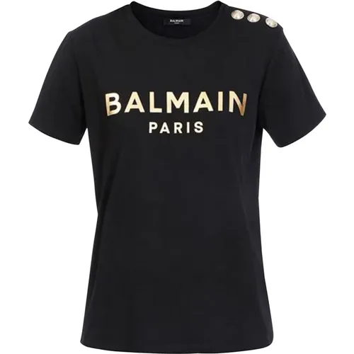 Baumwoll-T-Shirt mit Logodruck - Balmain - Modalova