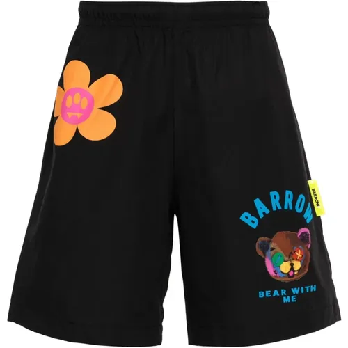 Schwarze Blumige Bermuda Shorts , Herren, Größe: L - Barrow - Modalova