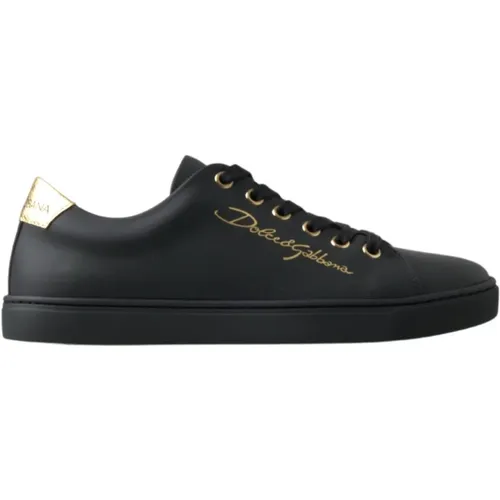Schwarze und Goldene Leder Klassische Sneakers - Dolce & Gabbana - Modalova