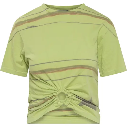 Grünes Tie-Dye T-Shirt mit ausgeschnittenem Vorderteil - Collina Strada - Modalova