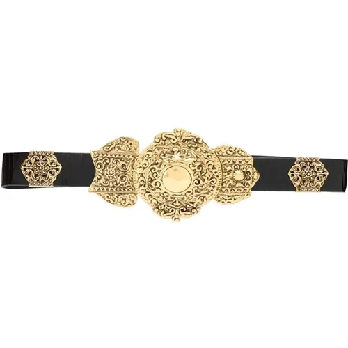 Cracked Leather Waist Belt with Byzantine Medallion , female, Sizes: 80 CM - Saint Laurent - Modalova