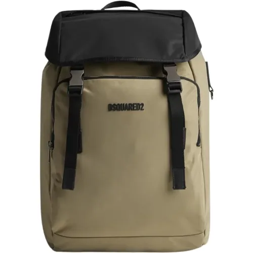 Bicolor Backpack with Adjustable Drawstring and Zippered Pockets , unisex, Sizes: ONE SIZE - Dsquared2 - Modalova