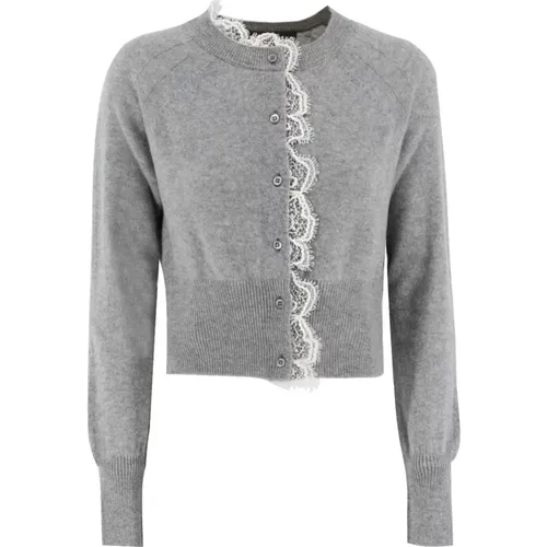 Grey Lace Detail Cardigan , female, Sizes: L - Ermanno Scervino - Modalova