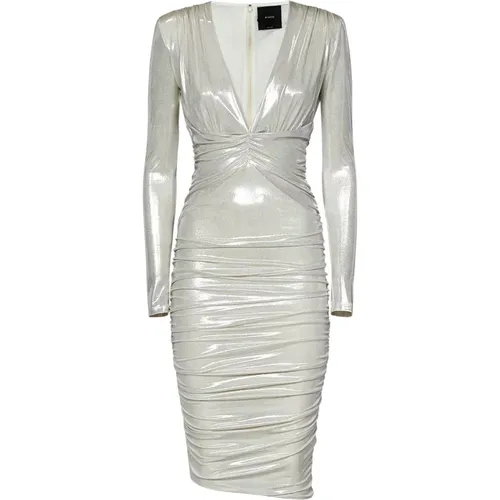 Weißes laminiertes Midi-Kleid mit asymmetrischem Saum - pinko - Modalova