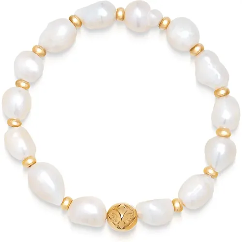 Women`s Wristband with Baroque Pearls and Gold - Nialaya - Modalova