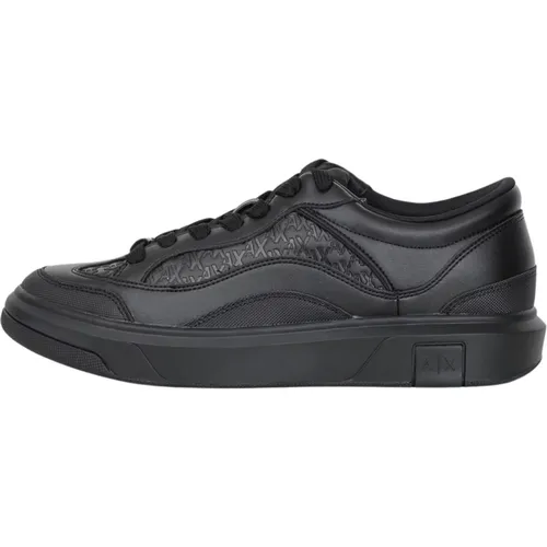 Schwarze Sneakers mit All-Over-Logo , Herren, Größe: 40 EU - Armani Exchange - Modalova