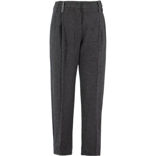 Retro WoolStraight Trousers , female, Sizes: L, M, S - BRUNELLO CUCINELLI - Modalova