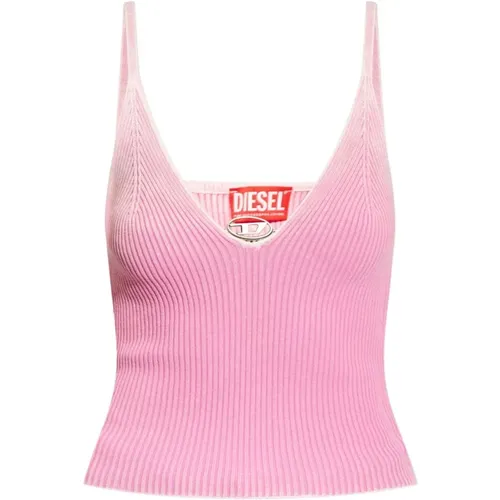 Rosa Geripptes Top mit Metall-Logo , Damen, Größe: XS - Diesel - Modalova