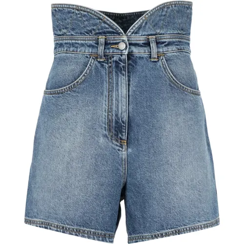 High-Waist-Denim-Shorts mit besticktem Logo - Philosophy di Lorenzo Serafini - Modalova