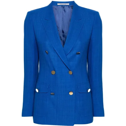 Blaue Doppelreihige Jacke mit Spitzrevers , Damen, Größe: L - Tagliatore - Modalova