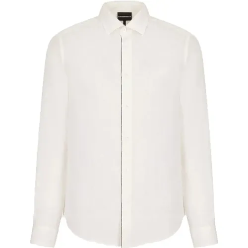 Linen Shirt with Contrasting Logo , male, Sizes: 3XL, M, L, XL, 2XL - Emporio Armani - Modalova