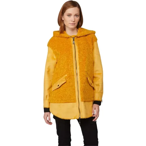 Orange Suede Hooded Jacket with Faux Fur Details , female, Sizes: S - Twinset - Modalova