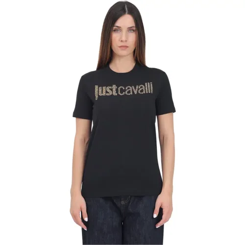 Schwarzes T-Shirt mit Strasslogo,T-Shirts und Polos - Just Cavalli - Modalova