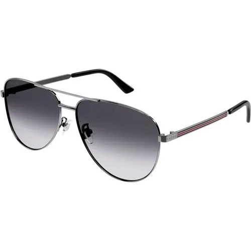 Gunmetal Grey Shaded Sonnenbrille , Herren, Größe: 63 MM - Gucci - Modalova