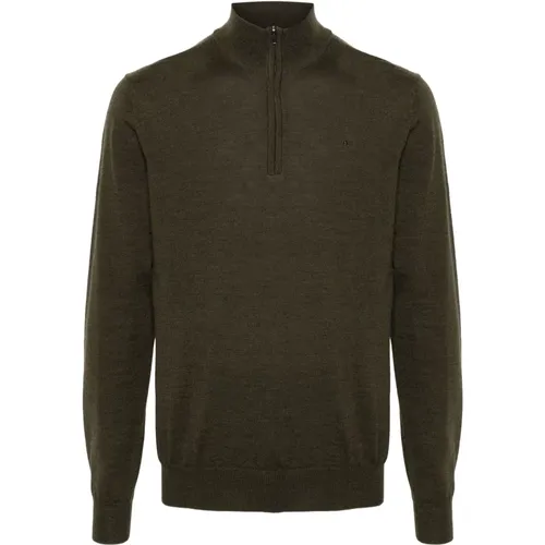 Grüner Woll-Quarter-Zip-Pullover , Herren, Größe: XL - J.LINDEBERG - Modalova