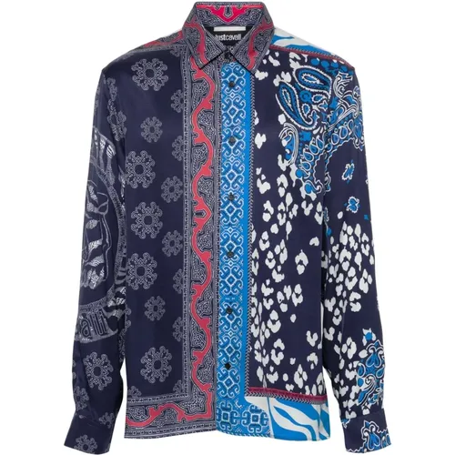 Blue Long Sleeve Viscose Shirt , male, Sizes: M, L - Just Cavalli - Modalova