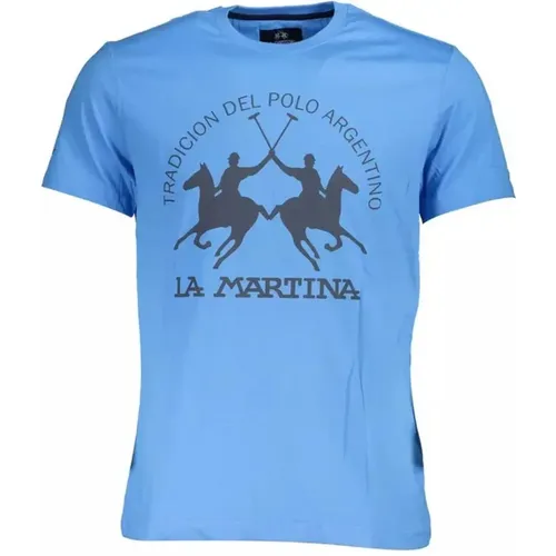 Blau Logo Print Baumwoll T-Shirt , Herren, Größe: L - LA MARTINA - Modalova